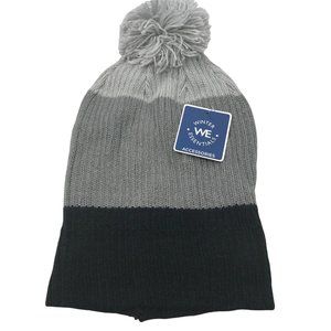 Winter Essentials Women's One Size Black/Gray Stripes Knit Beanie Hat With Pom